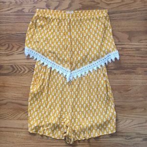Strapless Mustard Yellow and White Romper